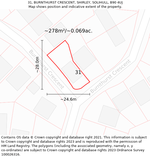 31, BURNTHURST CRESCENT, SHIRLEY, SOLIHULL, B90 4UJ: Plot and title map