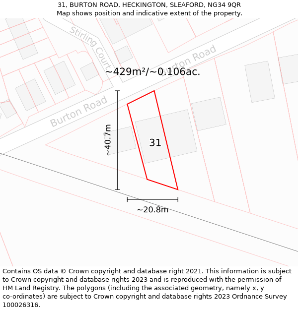 31, BURTON ROAD, HECKINGTON, SLEAFORD, NG34 9QR: Plot and title map