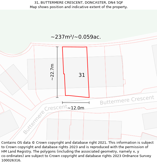 31, BUTTERMERE CRESCENT, DONCASTER, DN4 5QF: Plot and title map