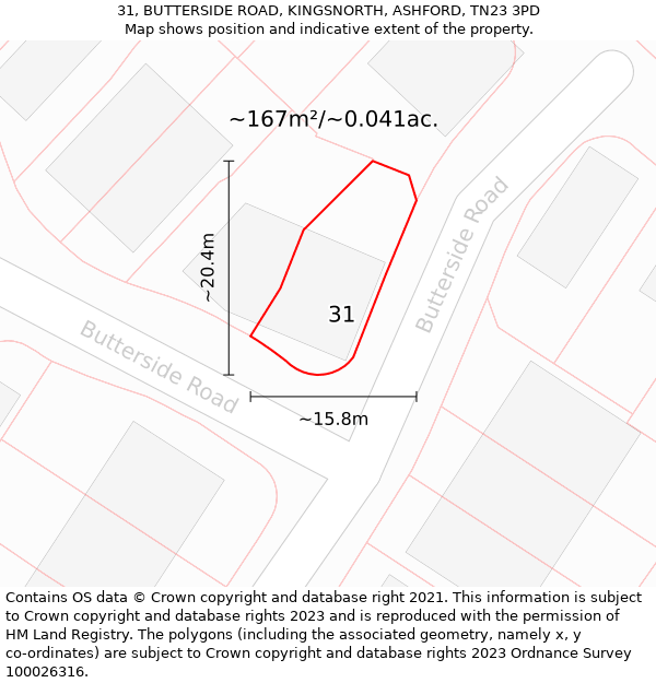 31, BUTTERSIDE ROAD, KINGSNORTH, ASHFORD, TN23 3PD: Plot and title map