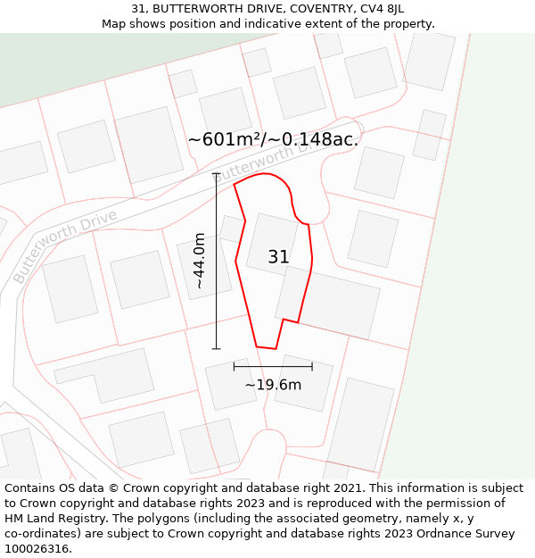 31, BUTTERWORTH DRIVE, COVENTRY, CV4 8JL: Plot and title map