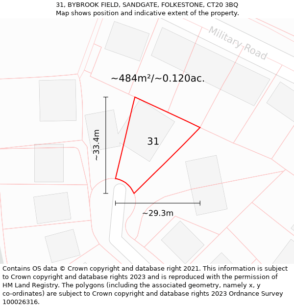 31, BYBROOK FIELD, SANDGATE, FOLKESTONE, CT20 3BQ: Plot and title map