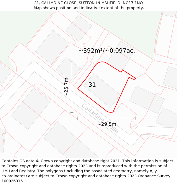 31, CALLADINE CLOSE, SUTTON-IN-ASHFIELD, NG17 1NQ: Plot and title map