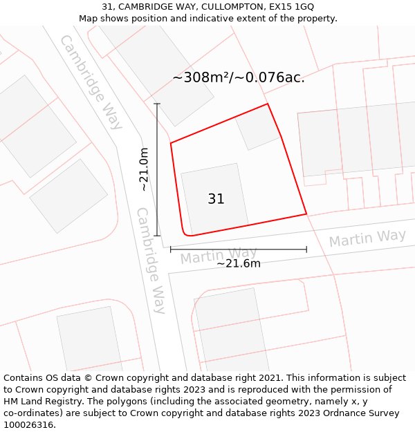 31, CAMBRIDGE WAY, CULLOMPTON, EX15 1GQ: Plot and title map