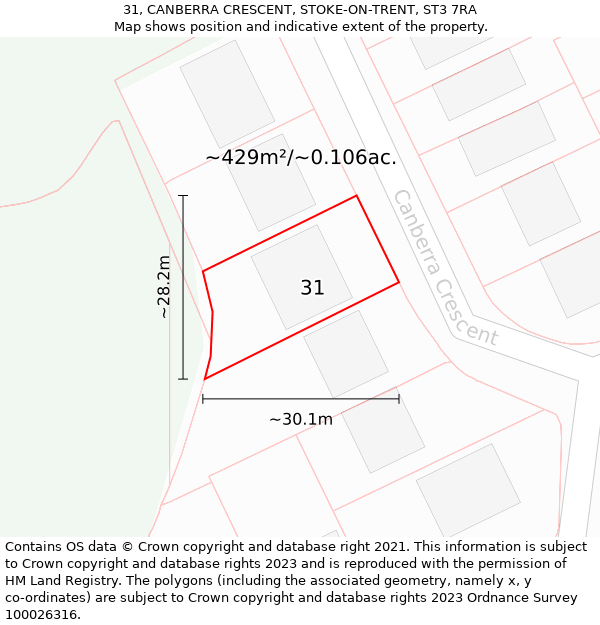 31, CANBERRA CRESCENT, STOKE-ON-TRENT, ST3 7RA: Plot and title map