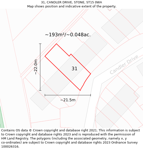 31, CANDLER DRIVE, STONE, ST15 0WA: Plot and title map