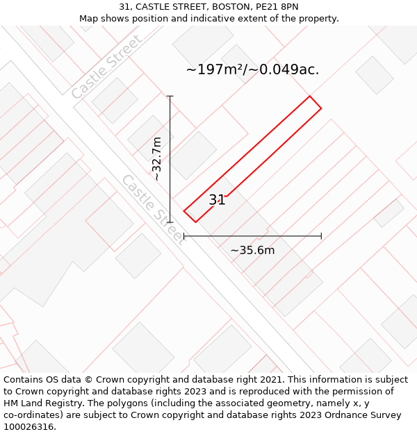 31, CASTLE STREET, BOSTON, PE21 8PN: Plot and title map