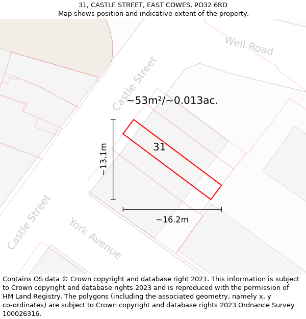 31, CASTLE STREET, EAST COWES, PO32 6RD: Plot and title map