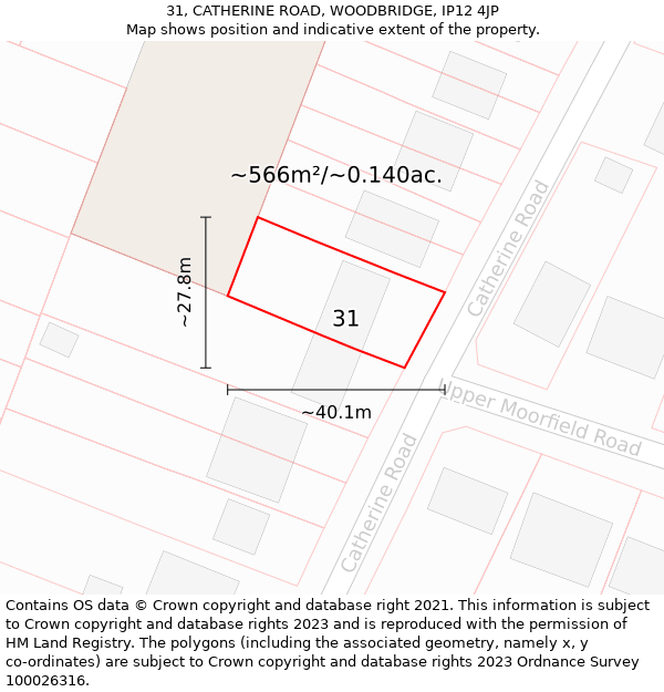 31, CATHERINE ROAD, WOODBRIDGE, IP12 4JP: Plot and title map