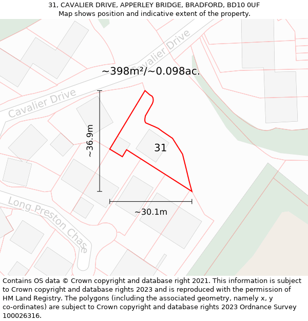 31, CAVALIER DRIVE, APPERLEY BRIDGE, BRADFORD, BD10 0UF: Plot and title map