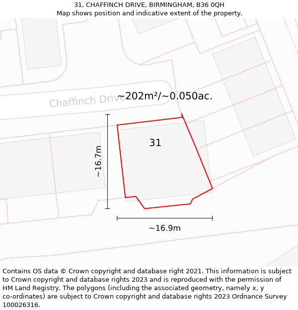 31, CHAFFINCH DRIVE, BIRMINGHAM, B36 0QH: Plot and title map