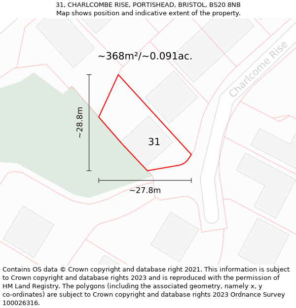 31, CHARLCOMBE RISE, PORTISHEAD, BRISTOL, BS20 8NB: Plot and title map