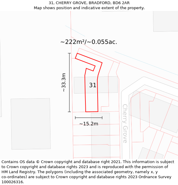 31, CHERRY GROVE, BRADFORD, BD6 2AR: Plot and title map