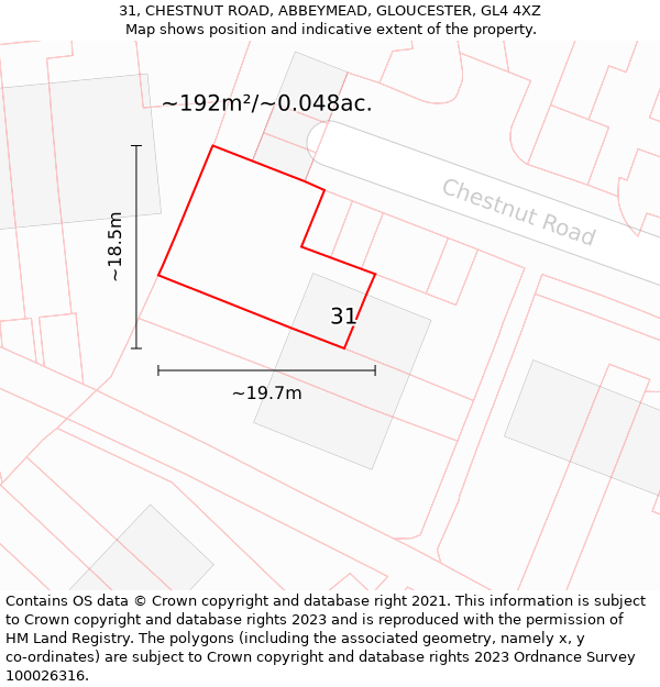 31, CHESTNUT ROAD, ABBEYMEAD, GLOUCESTER, GL4 4XZ: Plot and title map