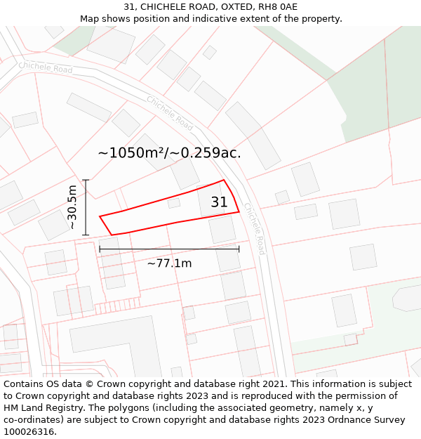 31, CHICHELE ROAD, OXTED, RH8 0AE: Plot and title map