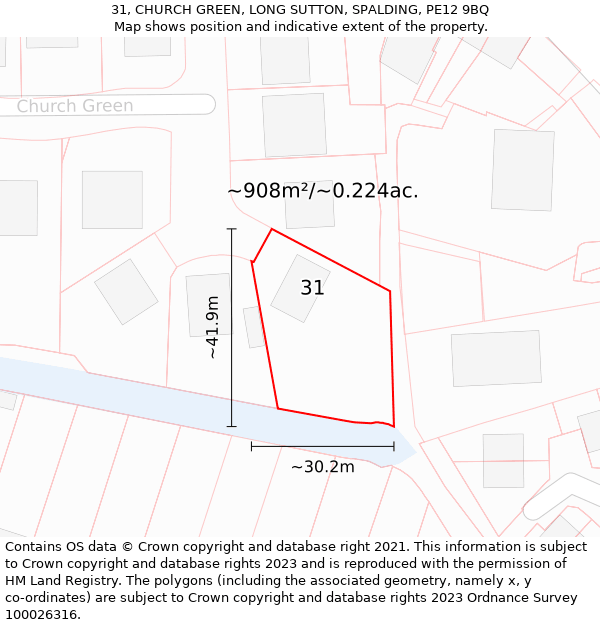 31, CHURCH GREEN, LONG SUTTON, SPALDING, PE12 9BQ: Plot and title map