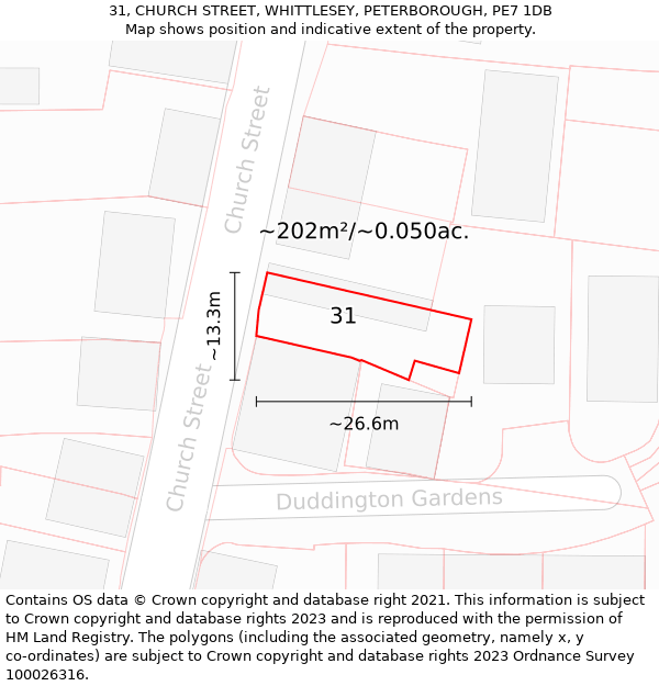 31, CHURCH STREET, WHITTLESEY, PETERBOROUGH, PE7 1DB: Plot and title map