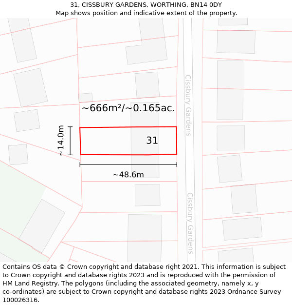 31, CISSBURY GARDENS, WORTHING, BN14 0DY: Plot and title map