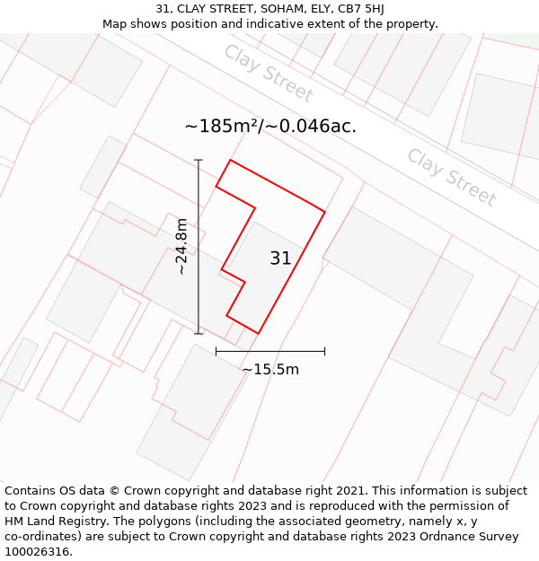 31, CLAY STREET, SOHAM, ELY, CB7 5HJ: Plot and title map