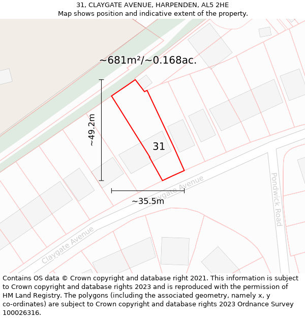 31, CLAYGATE AVENUE, HARPENDEN, AL5 2HE: Plot and title map