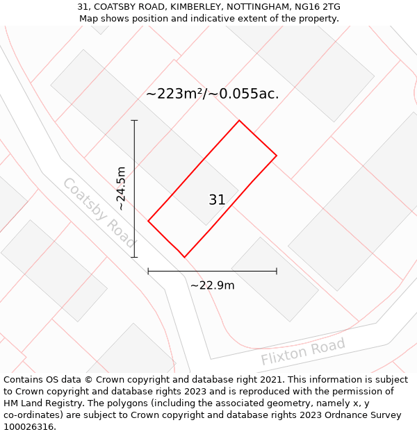 31, COATSBY ROAD, KIMBERLEY, NOTTINGHAM, NG16 2TG: Plot and title map