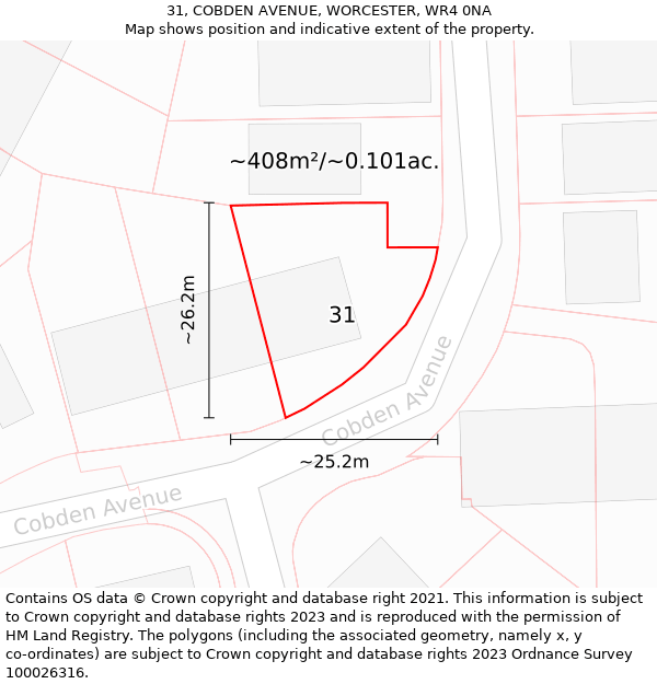 31, COBDEN AVENUE, WORCESTER, WR4 0NA: Plot and title map