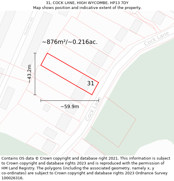 31, COCK LANE, HIGH WYCOMBE, HP13 7DY: Plot and title map