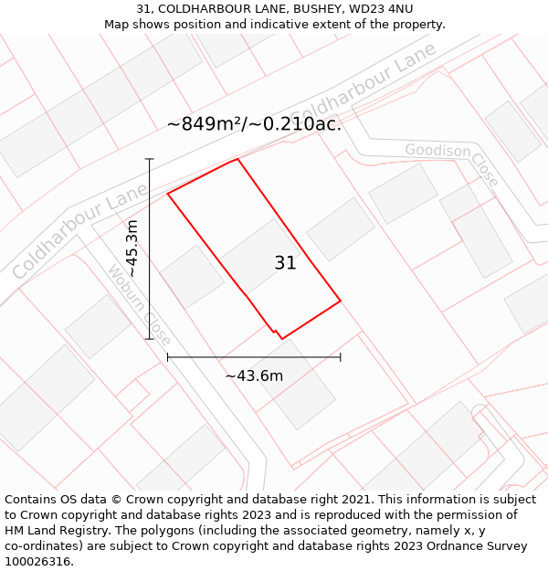 31, COLDHARBOUR LANE, BUSHEY, WD23 4NU: Plot and title map