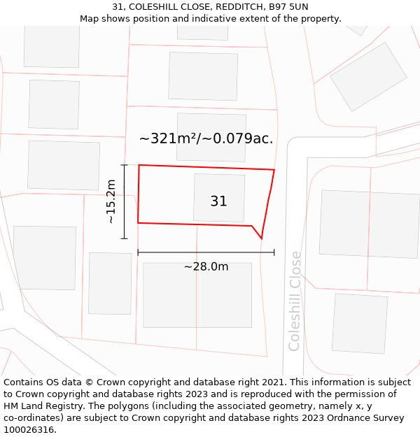 31, COLESHILL CLOSE, REDDITCH, B97 5UN: Plot and title map