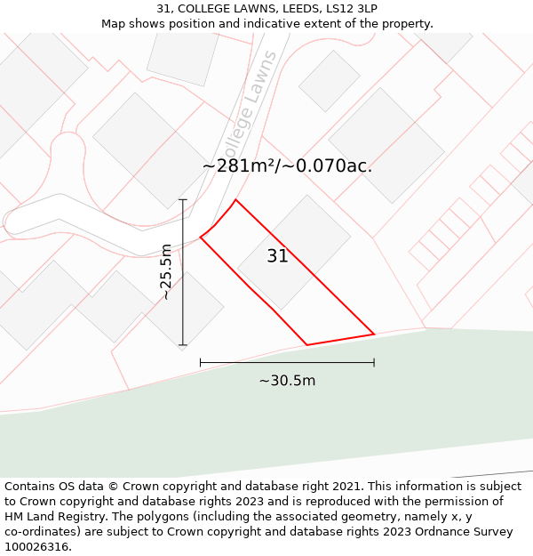 31, COLLEGE LAWNS, LEEDS, LS12 3LP: Plot and title map