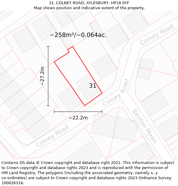 31, COLNEY ROAD, AYLESBURY, HP18 0YF: Plot and title map