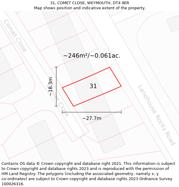 31, COMET CLOSE, WEYMOUTH, DT4 9ER: Plot and title map