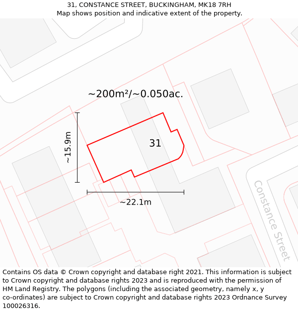 31, CONSTANCE STREET, BUCKINGHAM, MK18 7RH: Plot and title map