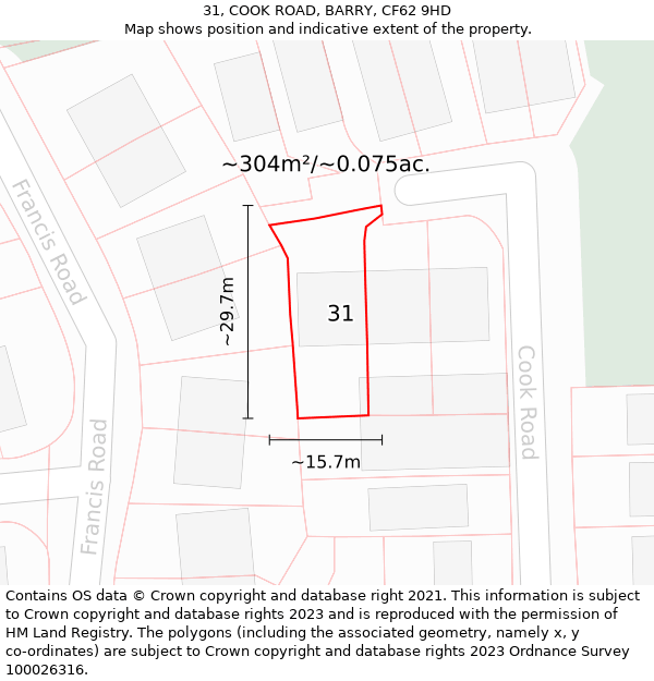 31, COOK ROAD, BARRY, CF62 9HD: Plot and title map