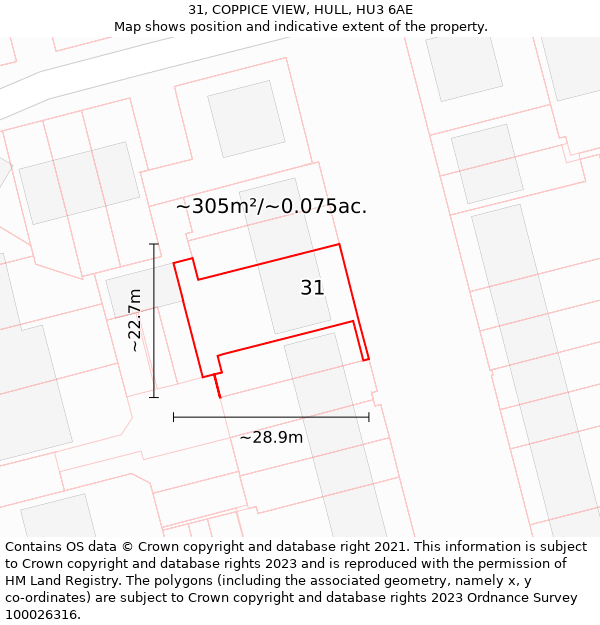 31, COPPICE VIEW, HULL, HU3 6AE: Plot and title map