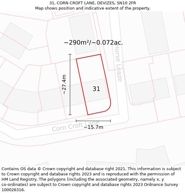 31, CORN CROFT LANE, DEVIZES, SN10 2FR: Plot and title map