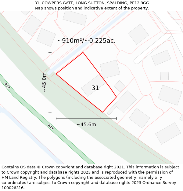 31, COWPERS GATE, LONG SUTTON, SPALDING, PE12 9GG: Plot and title map