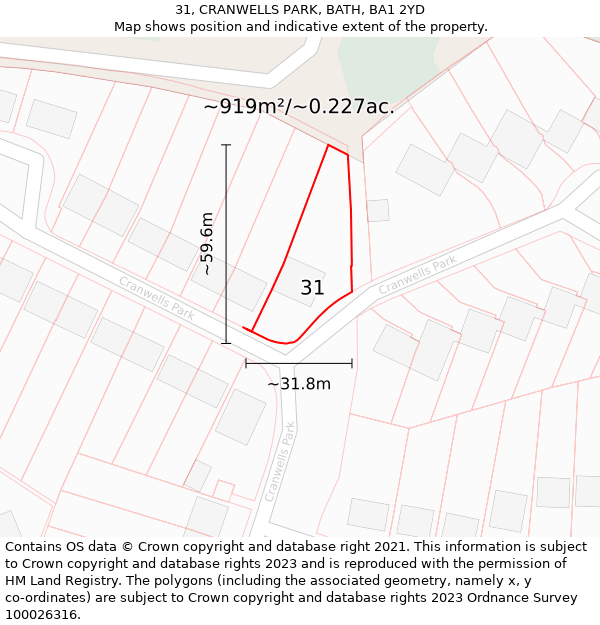 31, CRANWELLS PARK, BATH, BA1 2YD: Plot and title map