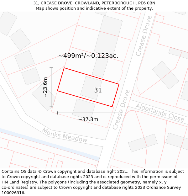 31, CREASE DROVE, CROWLAND, PETERBOROUGH, PE6 0BN: Plot and title map