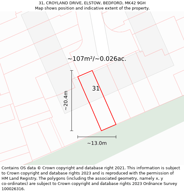 31, CROYLAND DRIVE, ELSTOW, BEDFORD, MK42 9GH: Plot and title map