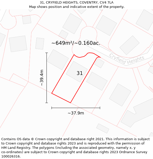 31, CRYFIELD HEIGHTS, COVENTRY, CV4 7LA: Plot and title map