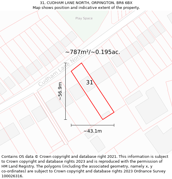 31, CUDHAM LANE NORTH, ORPINGTON, BR6 6BX: Plot and title map