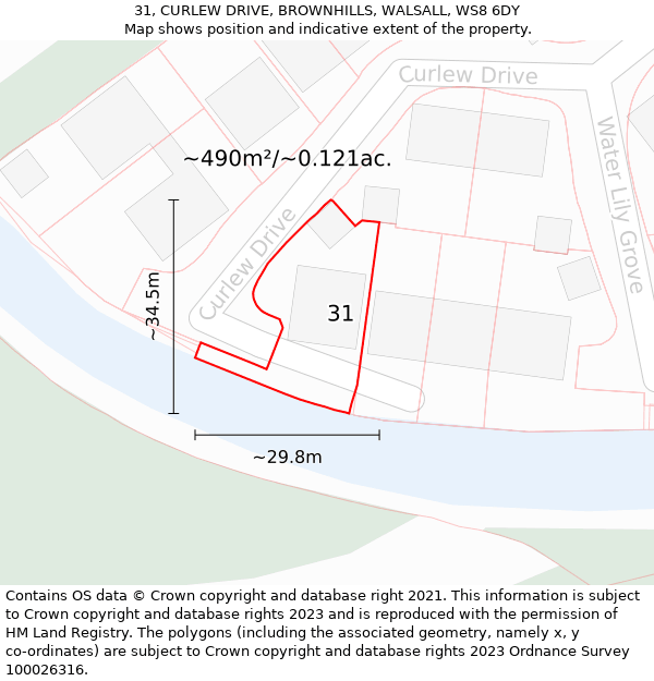 31, CURLEW DRIVE, BROWNHILLS, WALSALL, WS8 6DY: Plot and title map