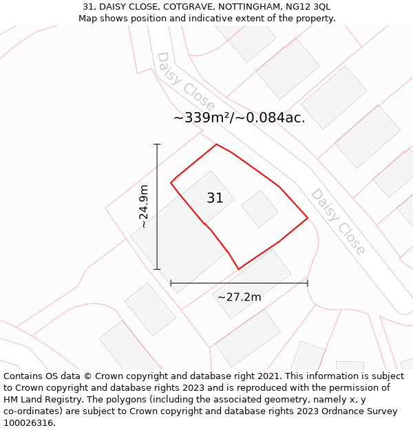 31, DAISY CLOSE, COTGRAVE, NOTTINGHAM, NG12 3QL: Plot and title map