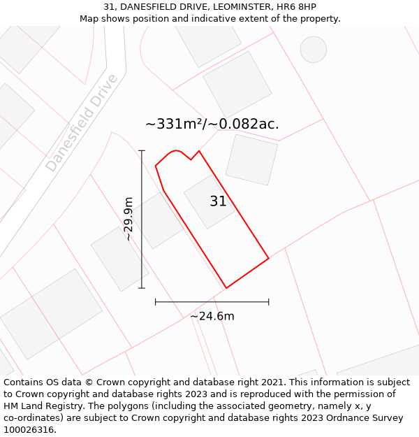 31, DANESFIELD DRIVE, LEOMINSTER, HR6 8HP: Plot and title map