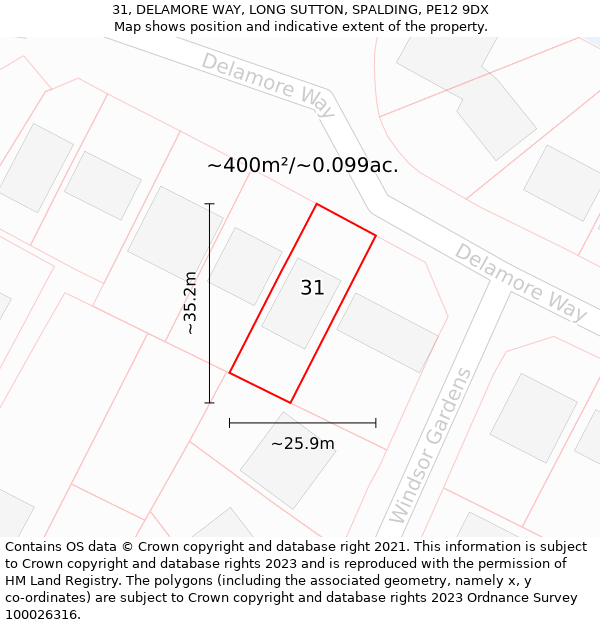 31, DELAMORE WAY, LONG SUTTON, SPALDING, PE12 9DX: Plot and title map