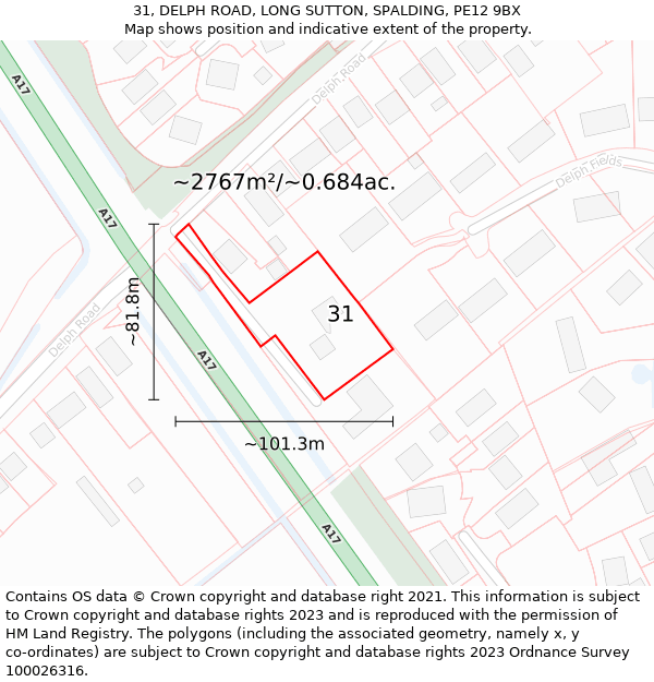 31, DELPH ROAD, LONG SUTTON, SPALDING, PE12 9BX: Plot and title map