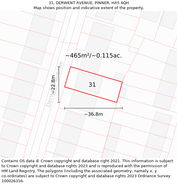 31, DERWENT AVENUE, PINNER, HA5 4QH: Plot and title map