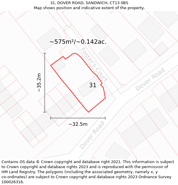 31, DOVER ROAD, SANDWICH, CT13 0BS: Plot and title map