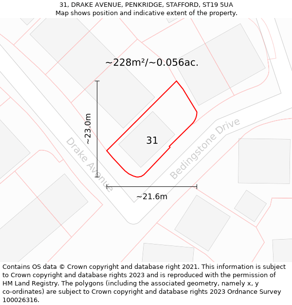 31, DRAKE AVENUE, PENKRIDGE, STAFFORD, ST19 5UA: Plot and title map